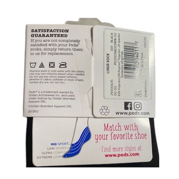 PEDS 12 PAIR Black Mid Sportt Liner Socks - Breathable Mesh - GEL TAB Heel - Picture 8 of 8